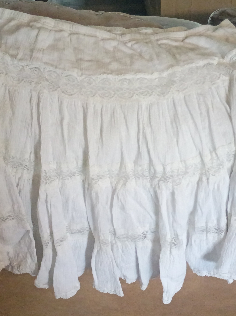 White Tiered Cotton Lace-Trim Skirt
